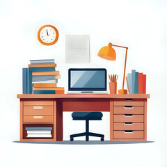 Education or intellectual work concept work desk with books vector flat illustration isolated, study or job, freelance worker workspace, comfortable workplace - generated by ai