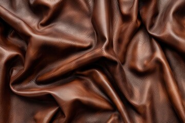 brown artificial leather with waves and folds on PVC base - generative ai - obrazy, fototapety, plakaty