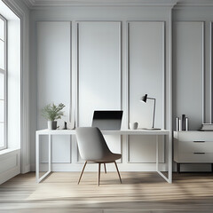 Elegance home office interior with laptop mockup and empty space on table 3d rendering - generated by ai