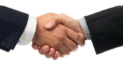 businessman handshake isolated on transparent background, business deal concept 