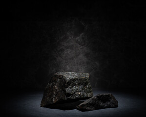 natural stones on a dark background for the podium