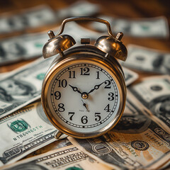 Vintage Alarm Clock on Cash Background