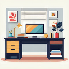Home Office working Desk-Flat Design Illustration  generated by ai