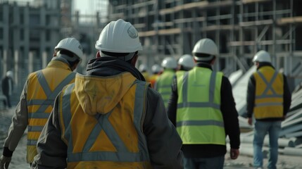 Safety helmets and vests are worn by all workers under the engineer's supervision to maintain a secure work environment.