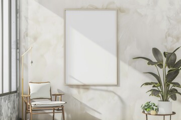 Scandinavian style living room with poster mockup created with generative ai