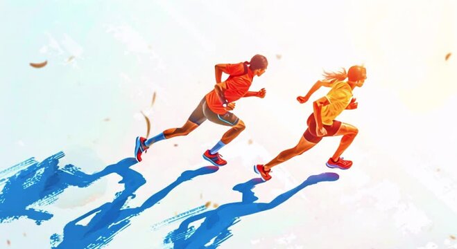 Dynamic Duo: Isometric Runners Captured in Mid-Stride - Sports Illustration of Training Session, Athletic Form, and Speed Training on White Background
