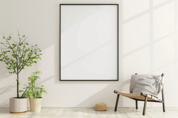 Scandinavian style living room with poster mockup created with generative ai