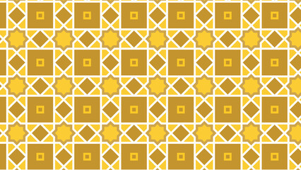Seamless Yellow Islamic geometric patterns, formed by a square and 8 pointed star 