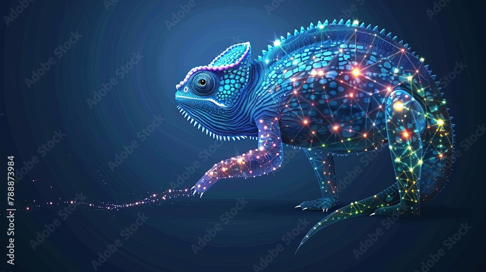 Wall mural digital chameleon in neon colors. big data visualization. information aesthetic design. animal learn