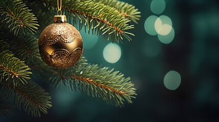 Christmas tree with festive bokeh lights, Christmas and New Year holiday background