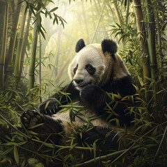 Giant Panda in its Native Bamboo Forest: A Picture of Tranquility and Contentment