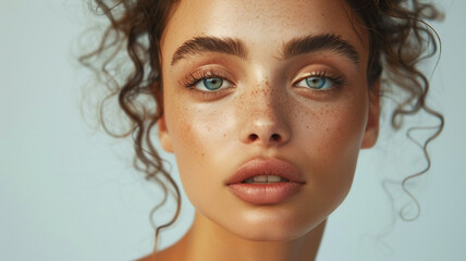 Naklejka premium The skincare theme highlights the natural beauty of the young woman