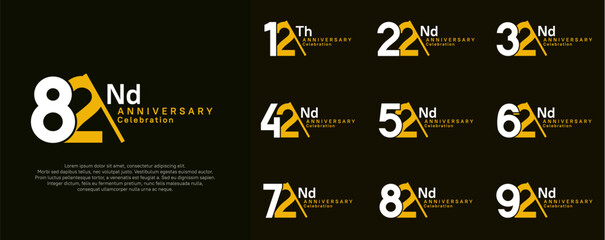 Naklejka premium anniversary logotype vector set. white and yellow color with slash for celebration day