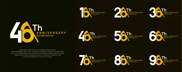 anniversary logotype vector set. white and yellow color with slash for celebration day