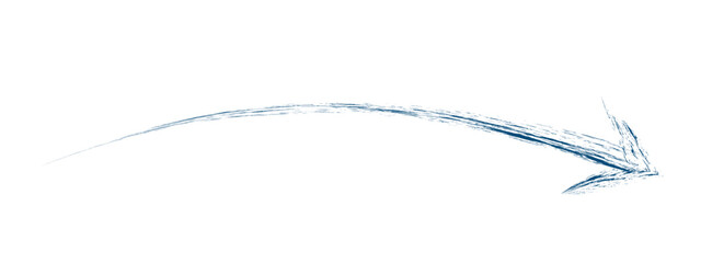 Hand-drawn blue brush arrow vector isolated on a white background.