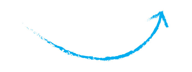 Hand-drawn blue brush arrow vector isolated on a white background.