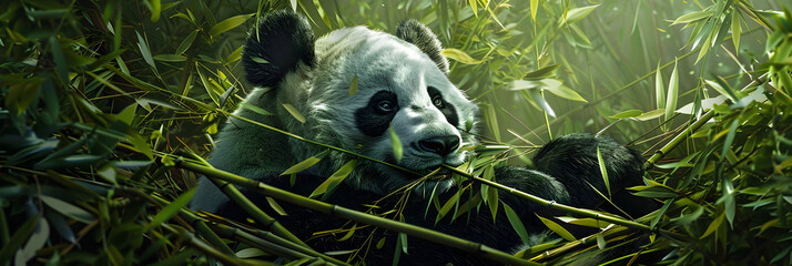 Giant Panda in its Native Bamboo Forest: A Picture of Tranquility and Contentment