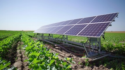 Solar-powered equipment harnesses renewable energy to power farm operations, reducing reliance on fossil fuels and lowering costs. - obrazy, fototapety, plakaty