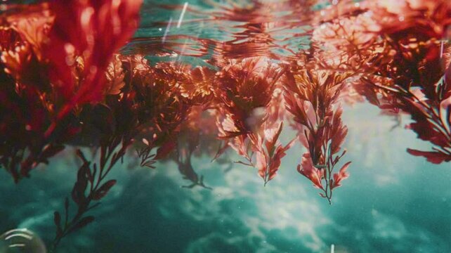 background of red alga in the water