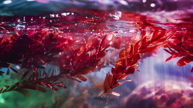 video background of red alga under the water