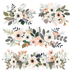 set of floral branch. Wedding concept with flowers. Floral poster, invite. Vector arrangements for greeting card or invitation