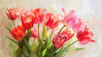 Celebrate Mother s Day with a stunning floral arrangement featuring vibrant tulip flowers set against a soft light background on a festive greeting card