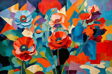 the opium poppy. Abstraction in modern cubist style