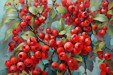 Bunches of red berries, The paintings with elements of pastel In a modern style