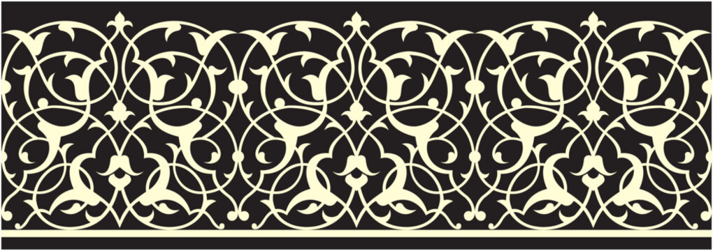 Vector illustration for Arabic floral border, traditional Islamic design. Suitable for use in frames, mosque decoration elements, border frame, calligraphy decorations.