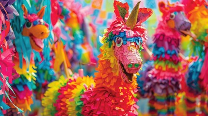 A traditional Mexican pinata is a festive paper creation bursting with candies perfect for celebrating anniversaries and birthdays
