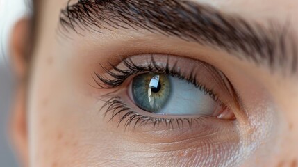 The eyebrows sit close together creating a sense of seriousness and determination in the persons gaze. .