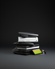 Electronic Waste Ewaste array on a dark grey matrix, 3D flat design.