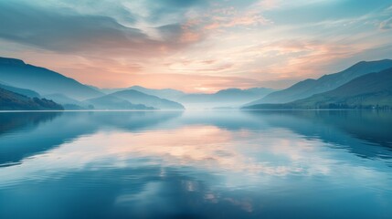 Fototapeta premium Tranquil Lake at Twilight: Mindfulness and Mental Health Backdrop for Anxiety Awareness Month