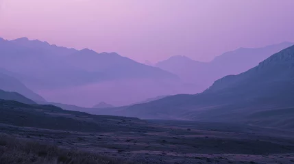 Fotobehang Serene mountain silhouettes cast in soothing purple hues of dusk © boxstock production