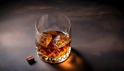 Whisky--bourbon-or-cognac--Hard-strong-alcoholic-drink--place-for-text--top-view