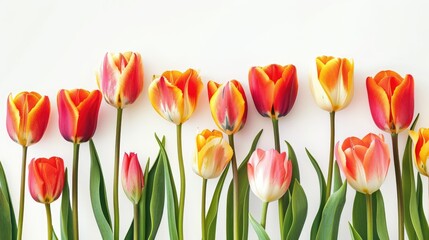 A vibrant bunch of tulips stands out against a clean white backdrop