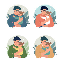 Father's day flat illustration. Dad and daughter
