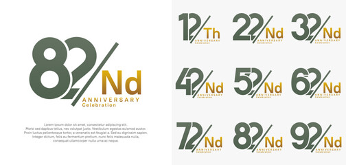 anniversary logo style vector set with slash green and gold color can be use for celebration