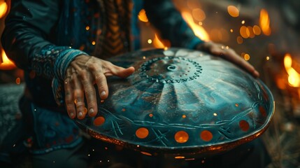 Close Up hands on instrument handpan