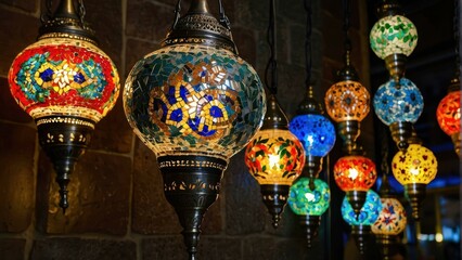 Colorful Turkish mosaic lamps hanging