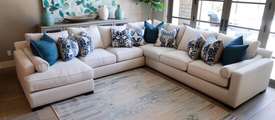 Contemporary sectional sofa with decorative throw pillows