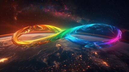 Rainbow infinity over the planet Earth.