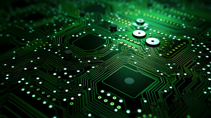 Obraz premium Digital technology green abstract geometric circuit graphic poster web page PPT background