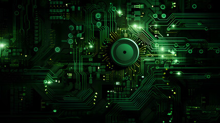 Fototapeta premium Digital technology green abstract geometric circuit graphic poster web page PPT background