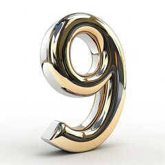 3D render elegant design of the number 9 isolated on white