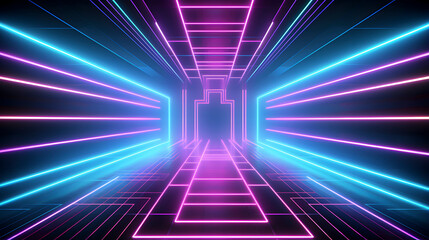 Fototapeta premium Digital technology neon lights grids lines abstract pattern poster web page PPT background
