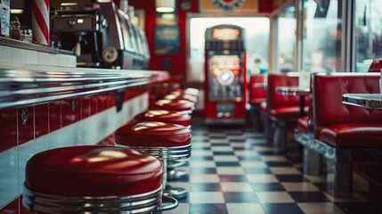 The retro-style restaurant has chrome stools, vinyl booths and a jukebox that plays classic tunes.