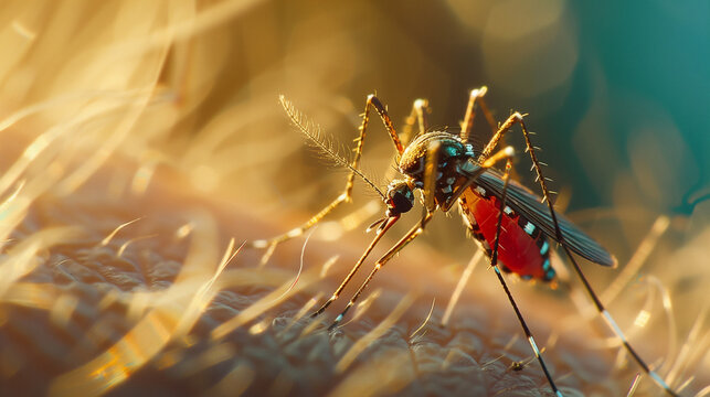 Mosquito da dengue picando a pele