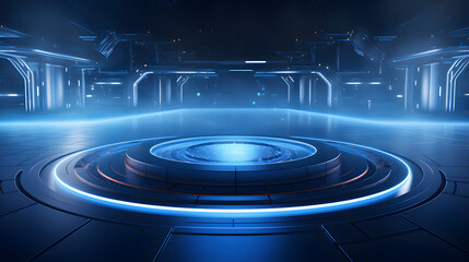Fototapeta premium Digital technology blue artificial intelligence product launch PPT background