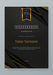 Black and gold certificate design with luxury and modern certificate award design template pattern. Certificate of achievement, awards diploma, education, school